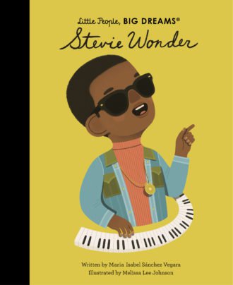 Cartoon of Stevie Wonder holding a microphone